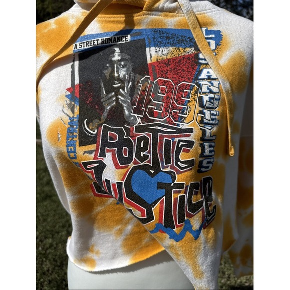 2Pac Hoodie Crop Hooded Sweatshirt Tie Dyed Tupac Shakur Poetic Justice Sz Large - Picture 2 of 6